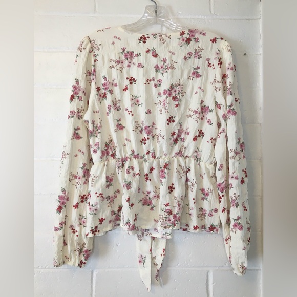 Floral Tie-Front Blouse - Cream and Pink - Picture 15 of 16